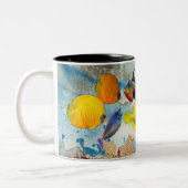 Tropisch Zee Kleurrijk viskoraalrif Blauwe Oceaan Tweekleurige Koffiemok (Links)