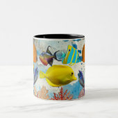 Tropisch Zee Kleurrijk viskoraalrif Blauwe Oceaan Tweekleurige Koffiemok (Center)