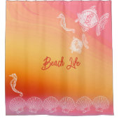 Tropisch Zee Leven Oranje Roze Sunset Waterverf Douchegordijn (Voorkant)