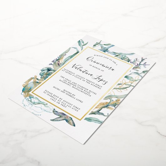 Tropisch Zee onderwater Botanische Quinceanera Folie Uitnodiging (Gedraaid)