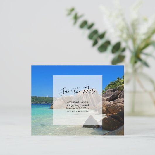 Tropisch Zee Rocky Coast Weddenschap Save the Date Uitnodiging Briefkaart (Staand voorkant)