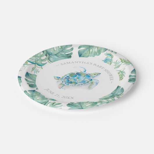 Tropisch Zee Schildpad Baby shower gepersonaliseer Papieren Bordje (Gekanteld)