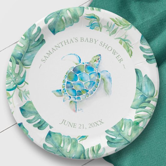 Tropisch Zee Schildpad Baby shower gepersonaliseer Papieren Bordje