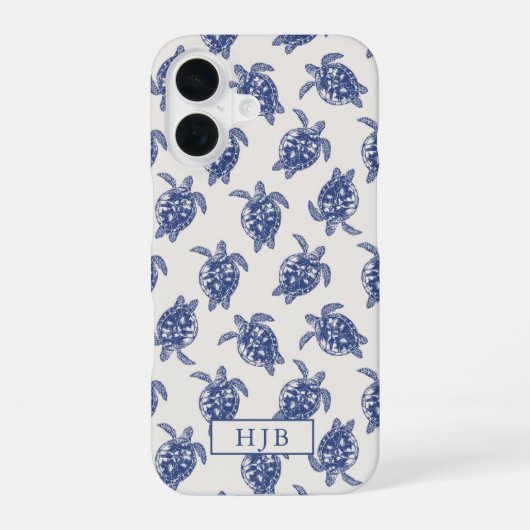 Tropisch Zee Schildpad Blauwe Schets Monogram iPho iPhone 16 Hoesje (Achterkant)