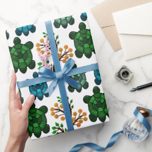 Tropisch Zee Schildpad Bloemmotief Kust Oceaan Cadeaupapier
