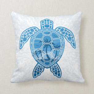 Tropisch Zee schildpad design in Blue Kussen