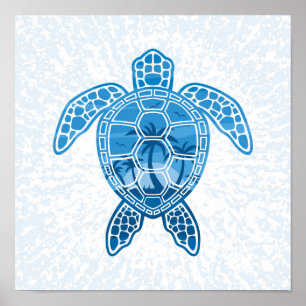 Tropisch Zee schildpad design in Blue Poster