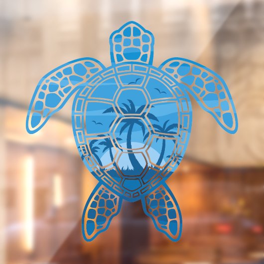 Tropisch Zee schildpad design in Blue Raamsticker (Vel 2)