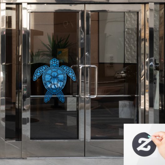 Tropisch Zee schildpad design in Blue Raamsticker (Kantoordeur)
