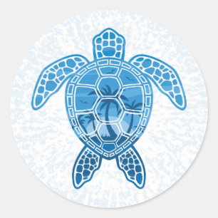 Tropisch Zee schildpad design in Blue Ronde Sticker