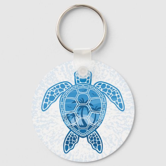 Tropisch Zee schildpad design in Blue Sleutelhanger (Voorkant)