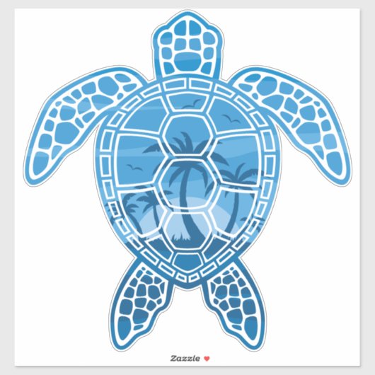 Tropisch Zee schildpad design in Blue Sticker (Vel)
