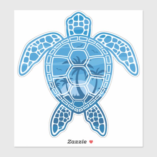 Tropisch Zee schildpad design in Blue Sticker (Vel)