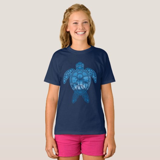 Tropisch Zee schildpad design in Blue T-shirt (Voorkant volledig)