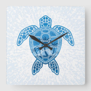 Tropisch Zee schildpad design in Blue Vierkante Klok