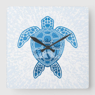 Tropisch Zee schildpad design in Blue Vierkante Klok