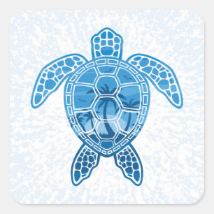 Tropisch Zee schildpad design in Blue Vierkante Sticker