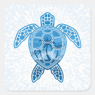 Tropisch Zee schildpad design in Blue Vierkante Sticker