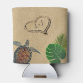 Tropisch Zee Schildpad en Palmen Zand Hart Blikjeskoeler (Achterkant)