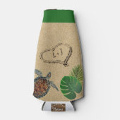 Tropisch Zee Schildpad en Palmen Zand Hart Flesjeskoeler (Voorkant)