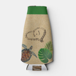 Tropisch Zee Schildpad en Palmen Zand Hart Flesjeskoeler