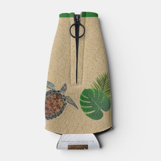 Tropisch Zee Schildpad en Palmen Zand Hart Flesjeskoeler (Achterkant)