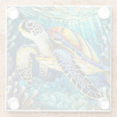 Tropisch Zee schildpad Glas in lood kunst Glazen Onderzetter (Achterkant)