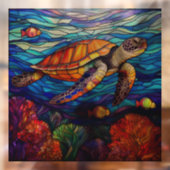 Tropisch Zee schildpad Glas in lood kunst Raamsticker (Vel 2)