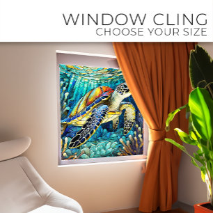 Tropisch Zee schildpad Glas in lood kunst Raamsticker