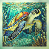 Tropisch Zee schildpad Glas in lood kunst Raamsticker (Vel 3)