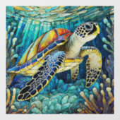 Tropisch Zee schildpad Glas in lood kunst Raamsticker (Vel)