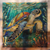 Tropisch Zee schildpad Glas in lood kunst Raamsticker (Vel 2)