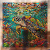 Tropisch Zee schildpad Glas in lood kunst Raamsticker (Vel 2)