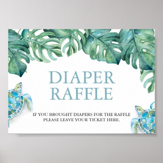 Tropisch Zee Schildpad Luier Raffle Baby shower te Poster (Voorkant)