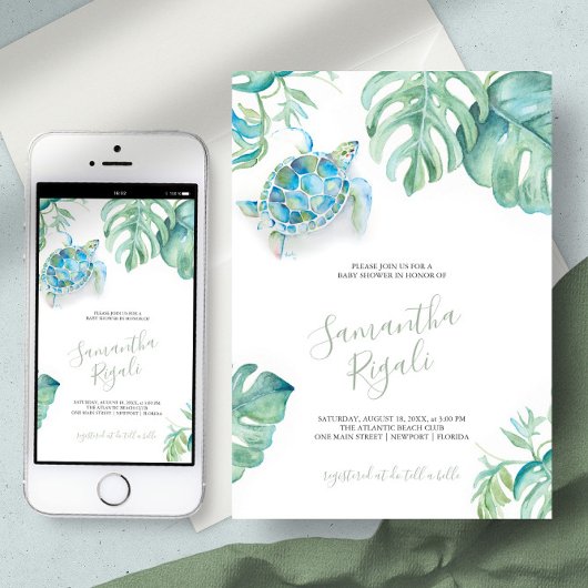 Tropisch Zee Schildpad Monstera verlaat Baby showe Kaart