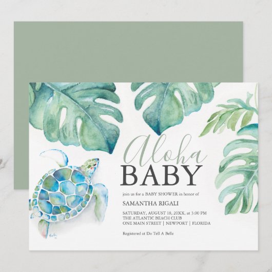 Tropisch Zee Schildpad Monstera verlaat Baby showe Kaart (Voorkant / Achterkant)
