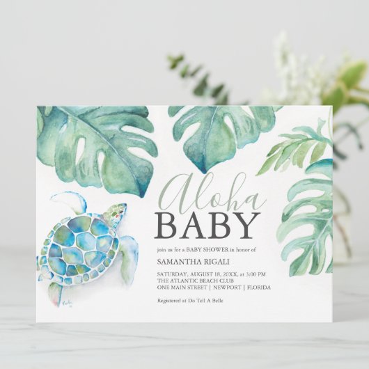 Tropisch Zee Schildpad Monstera verlaat Baby showe Kaart (Staand voorkant)