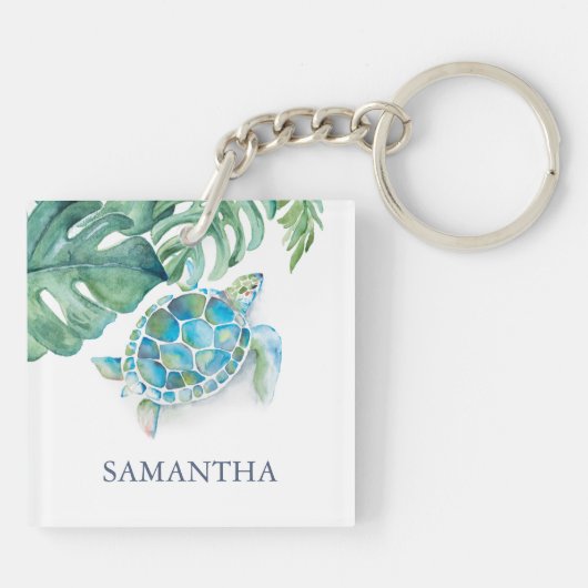 Tropisch Zee schildpad op maat Sleutelhanger (Achterkant)