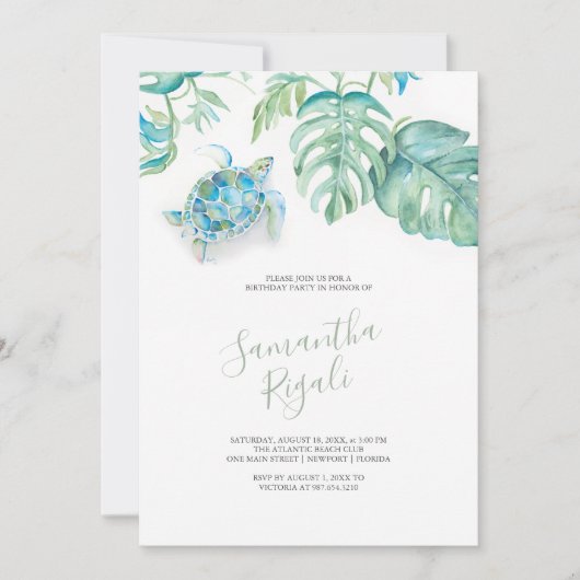 Tropisch Zee Schildpad Verjaardag Uitnodigingen (Voorkant)