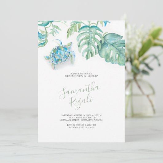 Tropisch Zee Schildpad Verjaardag Uitnodigingen (Staand voorkant)