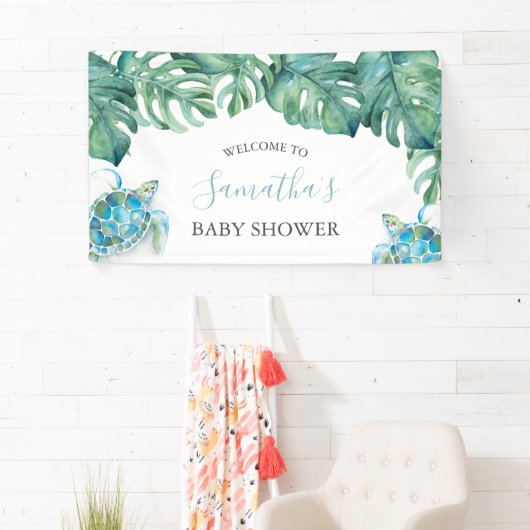 Tropisch Zee Turtle Baby shower Beach Spandoek (Insitu)