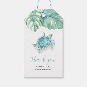 Tropisch Zee Turtle Baby shower Waterverf Cadeaulabel