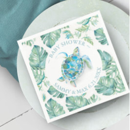 Tropisch Zee Turtle Waterverf Baby shower Servet