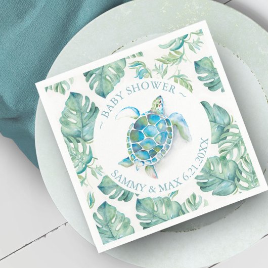 Tropisch Zee Turtle Waterverf Baby shower Servet