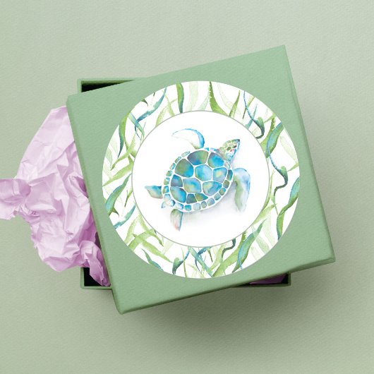 Tropisch Zee Turtle Waterverf Greenery Ronde Sticker