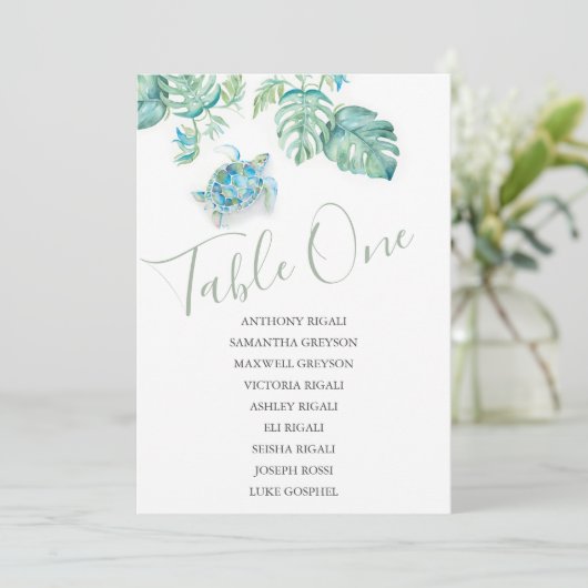 Tropisch Zee Turtle Wedding Seding Chart Kaart (Staand voorkant)