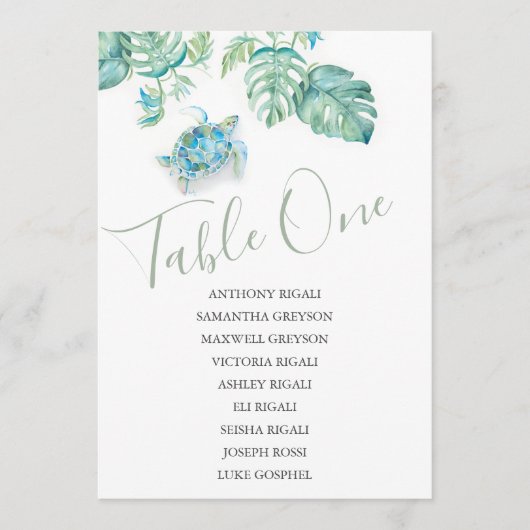 Tropisch Zee Turtle Wedding Seding Chart Kaart (Voorkant)