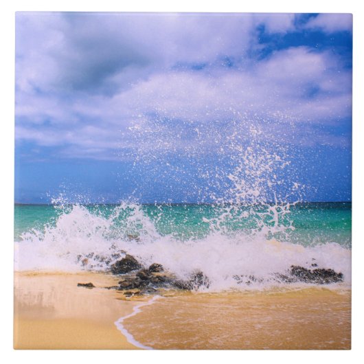 Tropisch Zee Wave Splash Tegeltje (Voorkant)