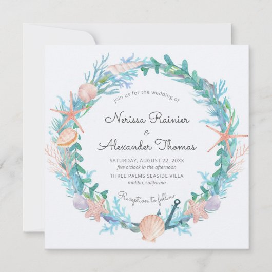 Tropisch Zee Wreater | Waterverf Beach Weddenschap Kaart (Voorkant)
