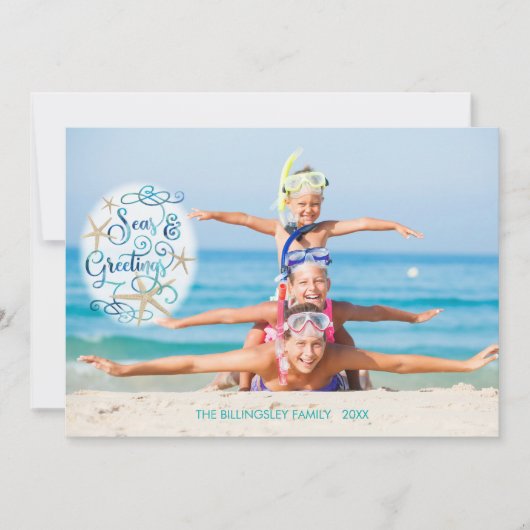 Tropisch "Zeeen EN groeten" Turquoise Script Kaart (Voorkant)